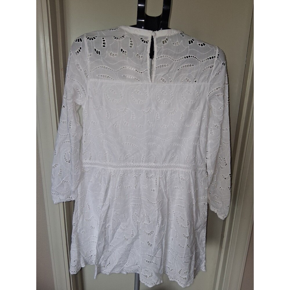 NEW! Women's LOFT Eyelet Long Sleeve Mini Tiered Swing Dress, White XS - Picture 8 of 12